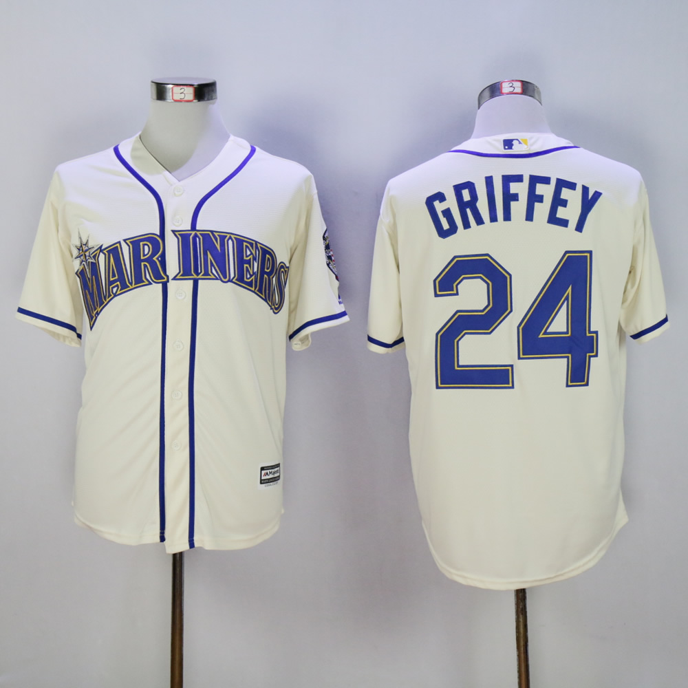 Men Seattle Mariners #24 Griffey Cream Throwback MLB Jerseys